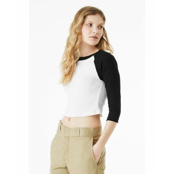 Bella Women's Micro Rib 3/4 Raglan Tee White/Black