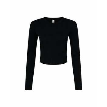 Bella Women's Micro Rib Long Sleeve Tee Solid Black Blend