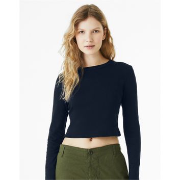 Bella Women's Micro Rib Long Sleeve Tee Solid Navy Blend
