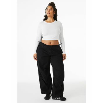 Bella Women's Micro Rib Long Sleeve Tee Solid White Blend