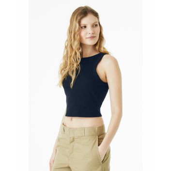 Bella Women's Micro Rib Racer Tank Solid Navy Blend