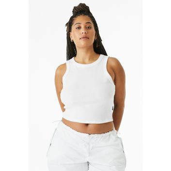 Bella Women's Micro Rib Racer Tank Solid White Blend