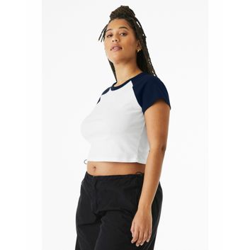Bella Women's Micro Rib Raglan Baby Tee White/Navy
