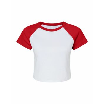 Bella Women's Micro Rib Raglan Baby Tee White/Red