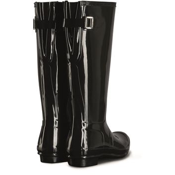 Hunter Tall Back Adjustable Gloss Wellington Boots Black alternative