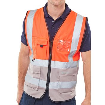 Beeswift Hi-Vis Two Tone Executive Id Vest Red/Grey