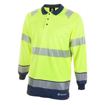 Beeswift Deltic Hi-Vis Two Tone Long Sleeve Polo Shirt Saturn Yellow / Navy