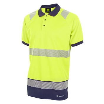 Beeswift Deltic Hi-Vis Two Tone Short Sleeve Polo Shirt Saturn Yellow / Navy