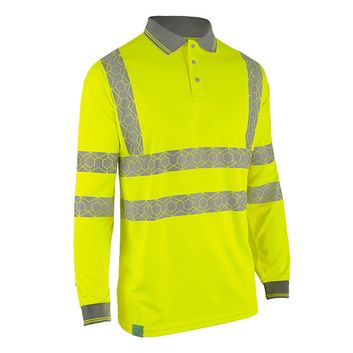 Beeswift Envirowear Hi-Vis Long Sleeve Recyclable Polo Shirt Saturn Yellow