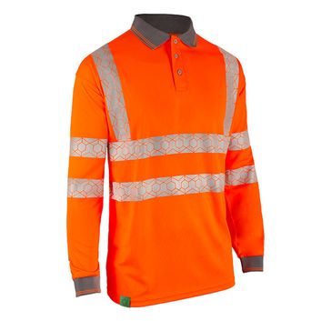 Beeswift Envirowear Hi-Vis Long Sleeve Recyclable Polo Shirt Orange