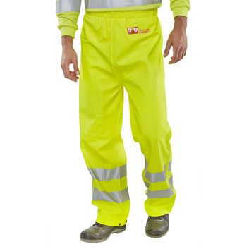 Beeswift Fire Retardant Hi-Vis Anti-Static Overtrousers Saturn Yellow