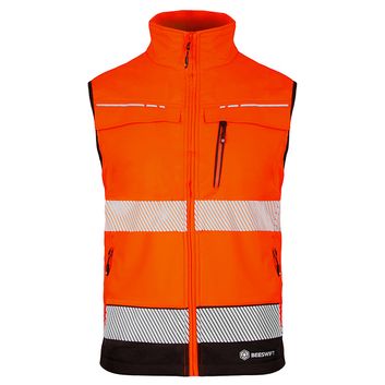 Beeswift Deltic Two-Tone Hi-Vis Softshell Rail Bodywarmer Orange / Black alternative