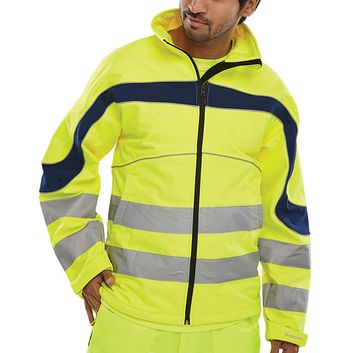 Beeswift Eton Hi-Vis Soft Shell Jacket Saturn Yellow / Navy