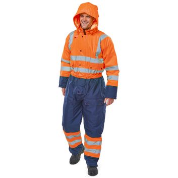 Beeswift Thermal Two-Tone Hi-Vis Waterproof Overall Orange / Navy