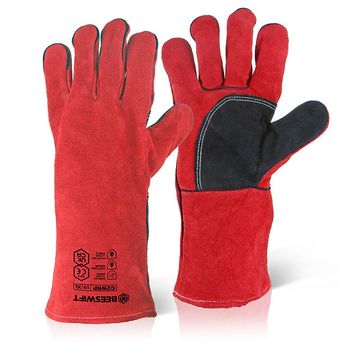Beeswift Welders Gauntlet Gloves 14" Reinforced Palm Red (10 Pack)