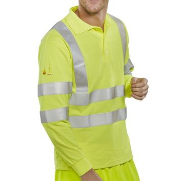 Fire Retardant Hi-Vis Anti Static Polo Long Sleeved Saturn Yellow