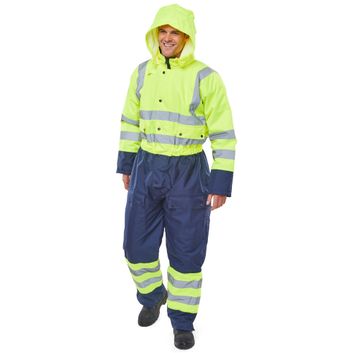 Beeswift Thermal Two-Tone Hi-Vis Waterproof Overall Saturn Yellow / Navy alternative