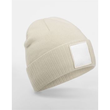 Beechfield Appliqué Patch Beanie Oatmeal/White