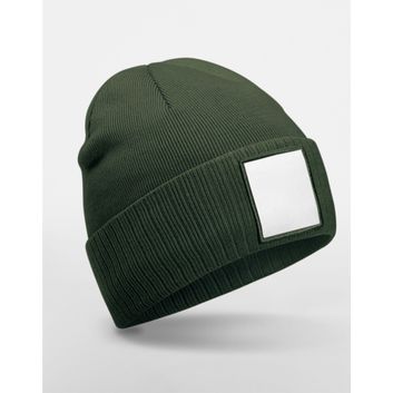 Beechfield Appliqué Patch Beanie Olive Green/White