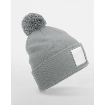 Beechfield Appliqué Patch Pom Beanie Ash/White