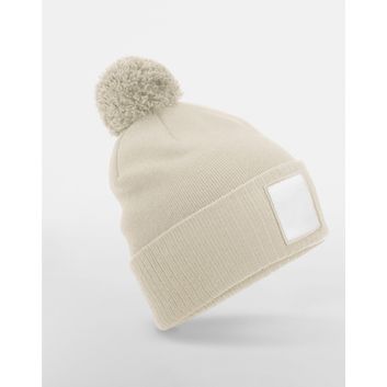Beechfield Appliqué Patch Pom Beanie Oatmeal/White