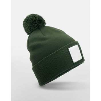Beechfield Appliqué Patch Pom Beanie Olive Green/White