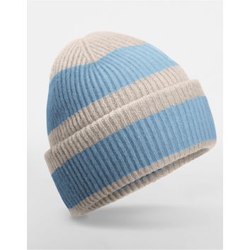 Beechfield Colour Block Beanie Natural Stone/Dusty Blue