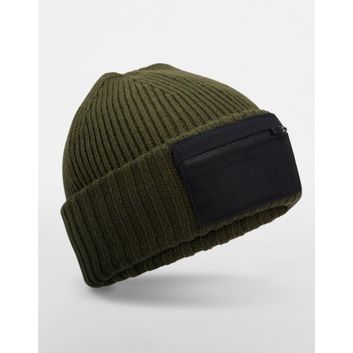 Beechfield Zip Patch Beanie Military Green/ Black