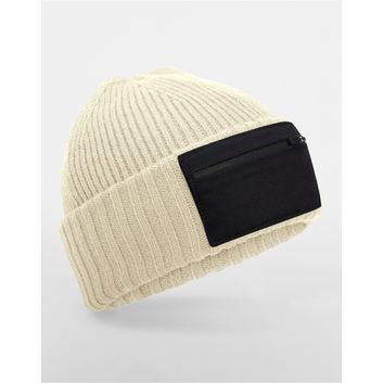 Beechfield Zip Patch Beanie Sand/Black