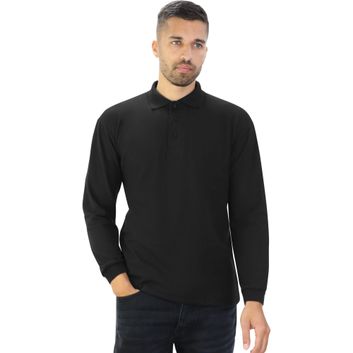 Casual Classics Classic Polycotton Long Sleeve Pique Polo 190gm - Black