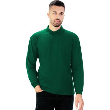 Casual Classics Classic Polycotton Long Sleeve Pique Polo 190gm - Forest Green