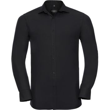 Russell Collection Fitted Ultimate Stretch Long Sleeve Shirt Mens - Black