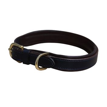 Mackey Padded Leather Dog Collar Navy &amp; Brown