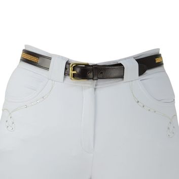 Hy Crystal Diamante Leather Belt - Brown - Gold Diamante