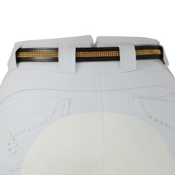 Hy Crystal Diamante Leather Belt - Brown - Gold Diamante alternative