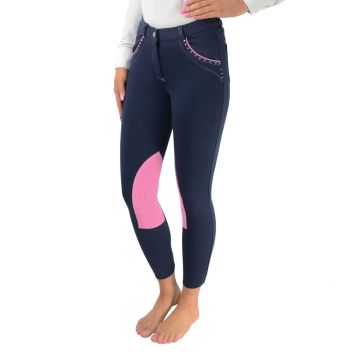 Hy Equestrian Darcy Diamante Mizs Jodhpurs - Navy/Pink