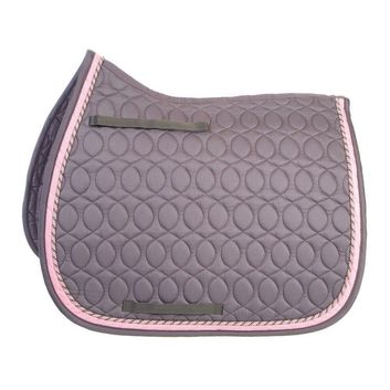 Hy Equestrian Deluxe Saddle Pad with Cord Binding - Grey/Grey, Pink &amp; Silver Cord