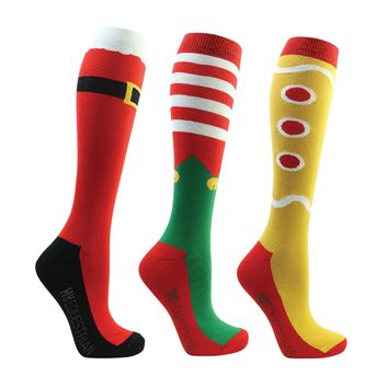 Hy Equestrian Festive Feet Christmas Socks (Pack of 3) - Junior