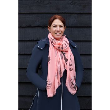Hy Equestrian Ladies Balmoral Scarf - Coral/Black Print alternative