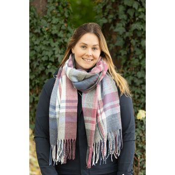 Hy Equestrian Ladies Supersoft Tartan Scarf - Grape/Riviera/White alternative