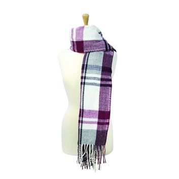 Hy Equestrian Ladies Supersoft Tartan Scarf - Navy/Fig/White