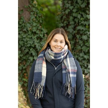 Hy Equestrian Ladies Supersoft Tartan Scarf - Soft Blue/Cream/Peach alternative