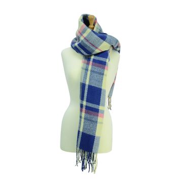 Hy Equestrian Ladies Supersoft Tartan Scarf - Soft Blue/Cream/Peach