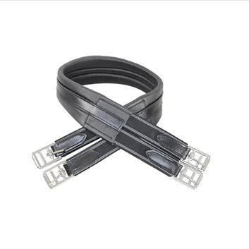 Hy Equestrian Leather Padded Atherstone Girth - Elasticated Both Ends - Black