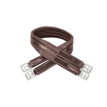 Hy Equestrian Leather Padded Atherstone Girth - Elasticated Both Ends - Brown