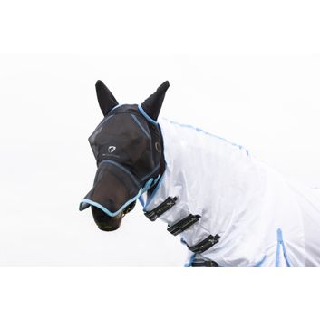 Hy Equestrian Mesh Full Mask with Ears and Nose - Black/Light Blue alternative