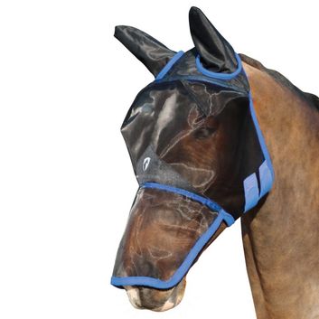 Hy Equestrian Mesh Full Mask with Ears and Nose - Black/Palace Blue alternative