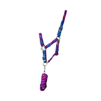 Hy Equestrian Multicolour Adjustable Head Collar with Rope - Petrol/Pink/Magenta alternative
