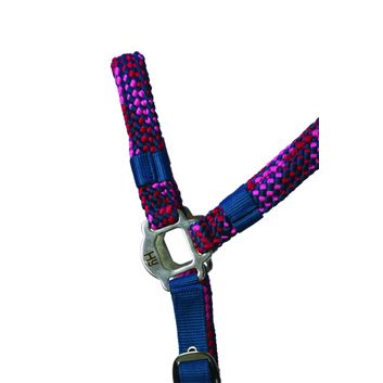 Hy Equestrian Multicolour Adjustable Head Collar with Rope - Petrol/Pink/Magenta