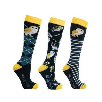 Hy Equestrian Night Owl Socks (Pack of 3) - Navy/Yellow
